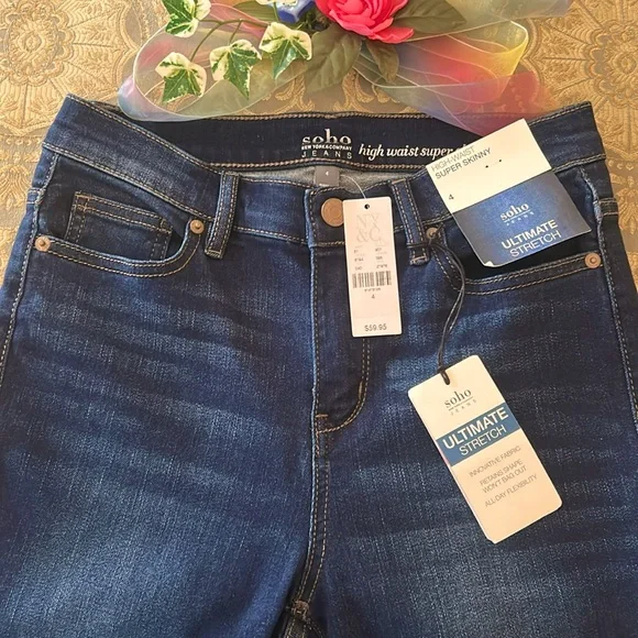 New Soho NYC High-Waist Super Skinny Dark Blue Jeans - Picture 4 of 7
